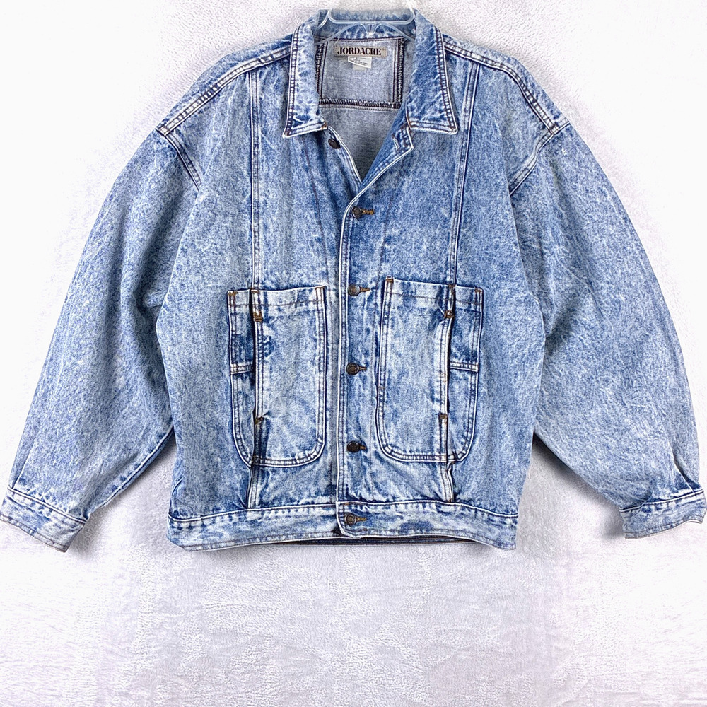 VTG Jordache Jean Jacket Men L Acid Wash Denim Hair Metal Mallcore Oversized 80s